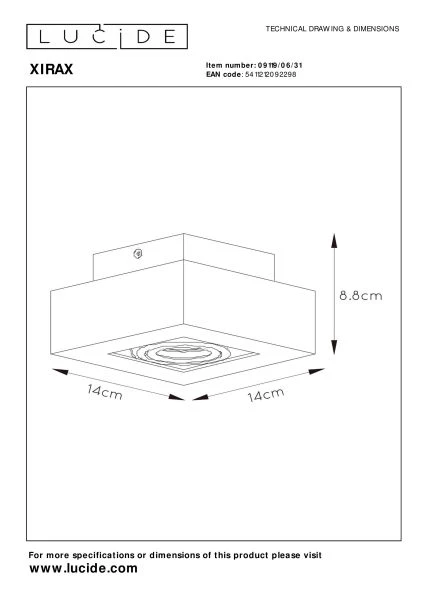 Lucide XIRAX - Spot plafond - LED Dim to warm - GU10 - 1x5W 2200K/3000K - Blanc - technique